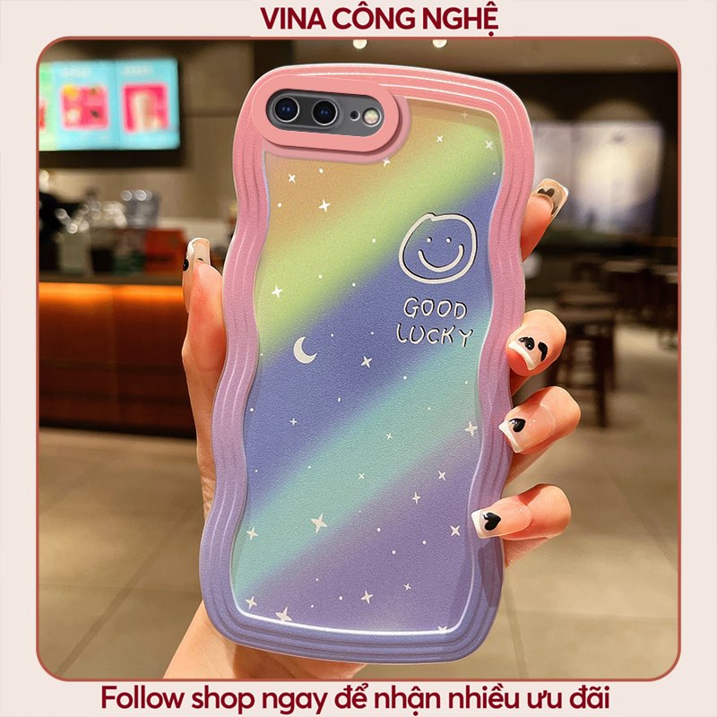 Ốp lưng iphone xs/11 pro/12 pro/14 pro max/13/...trong cạnh gợn sóng hình ?cầu vồng