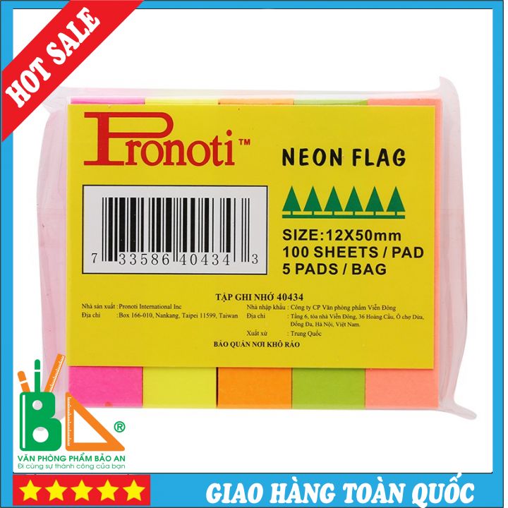 Giấy note, ghi nhớ phân trang pronoti 5 màu giấy