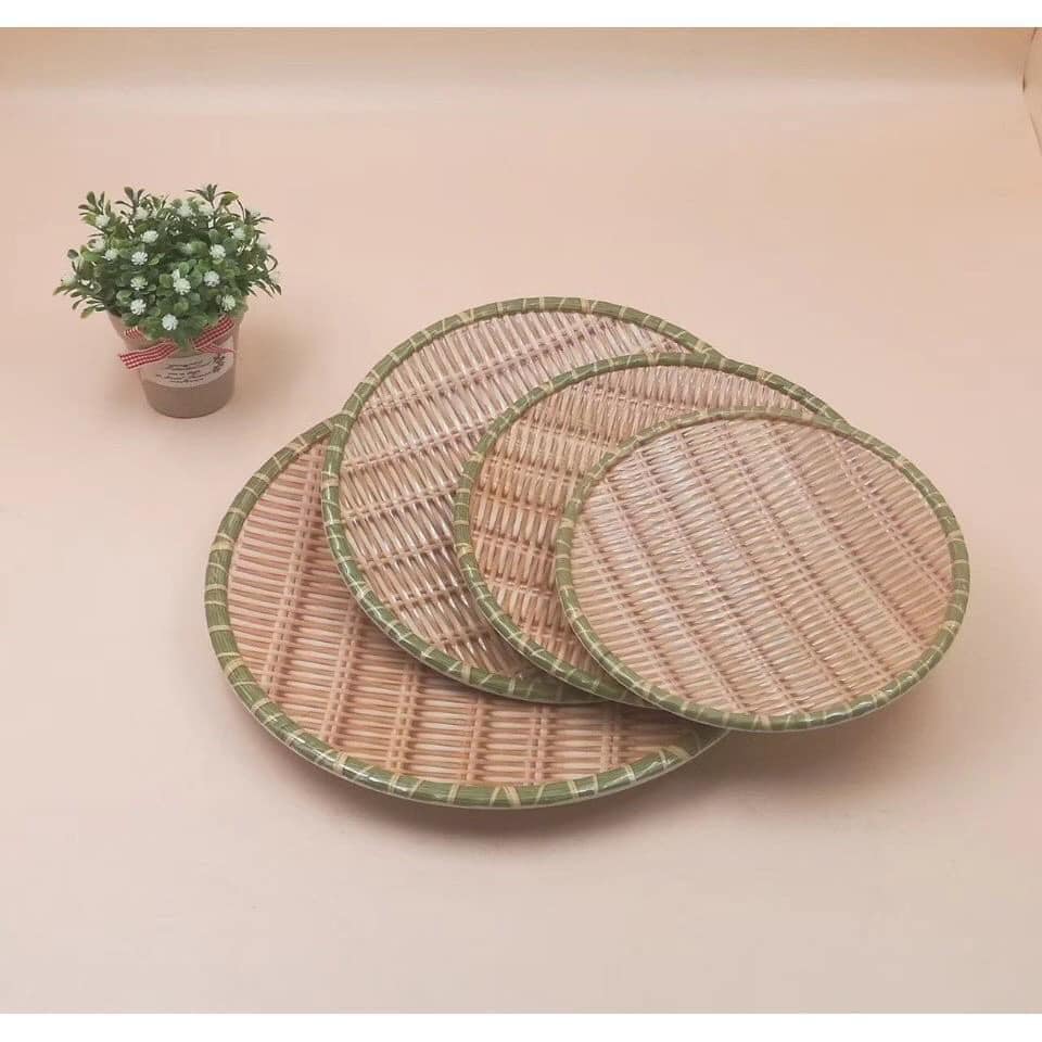 Set 4 đĩa giả mây tre hình tròn để bún đậu siêu hợp