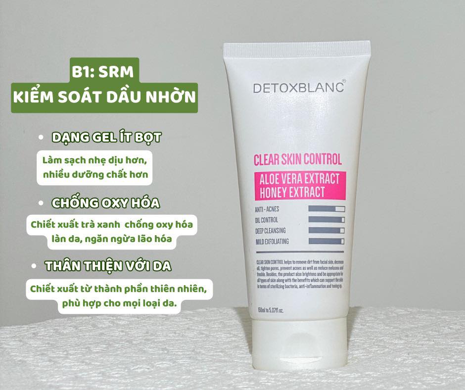 Combo xóa mụn thâm Detox Blanc (Serum Peel H và Sữa Rửa Mặt B5)