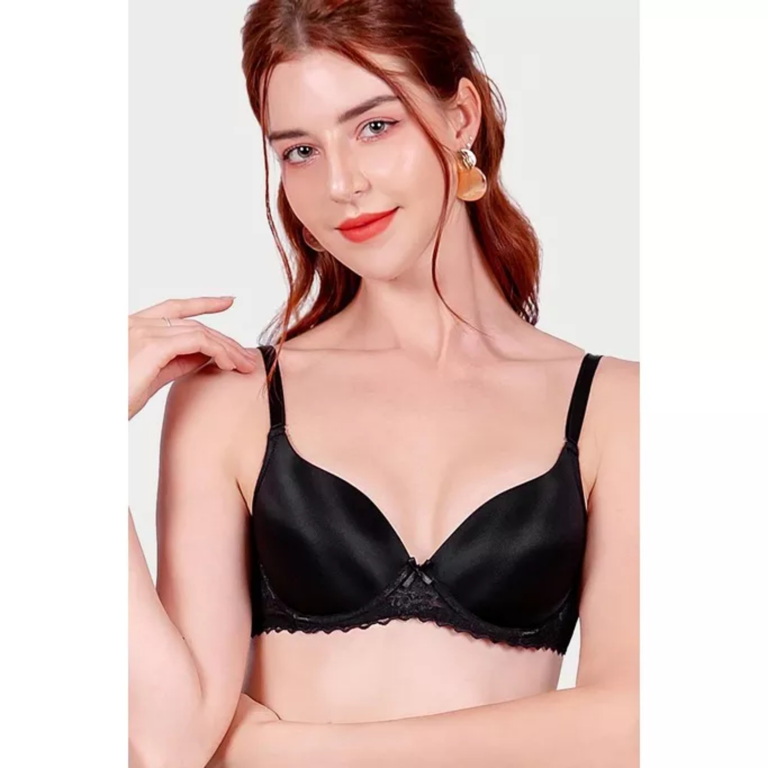 Áo ngực Misaki mút dày cúp trơn phối ren - 7325