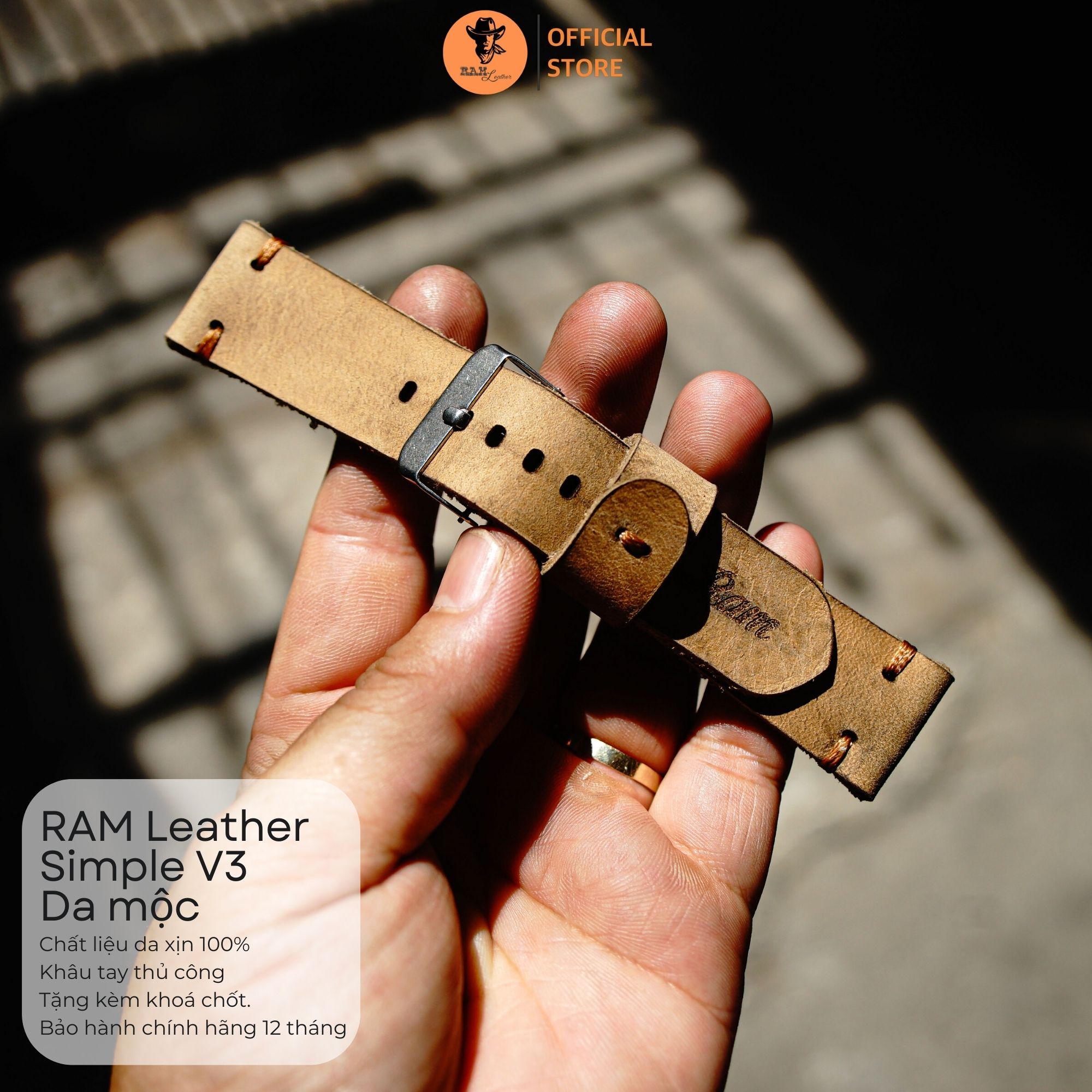 Dây da đồng hồ Siêu bền Da Bò Mộc RAM Leather V3