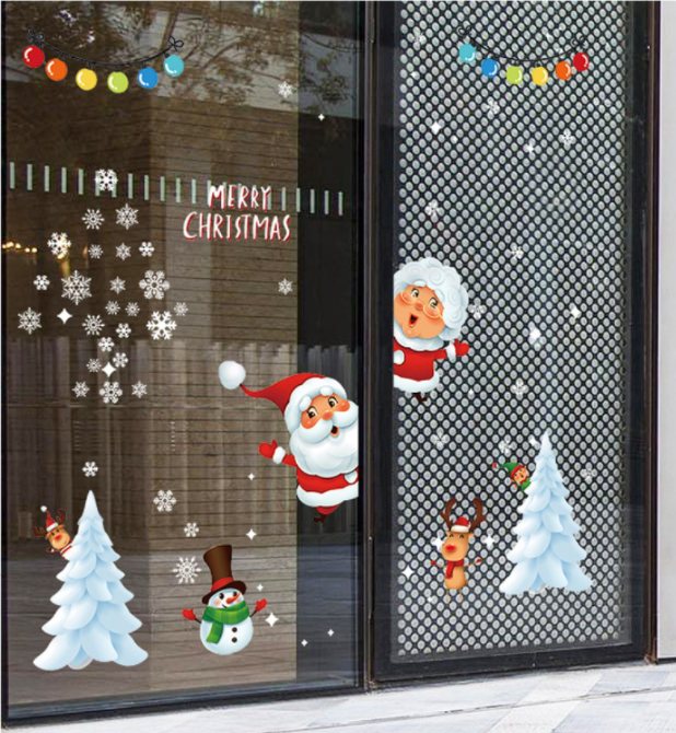 Decal trang trí Noel - Ông bà già Noel vui vẻ