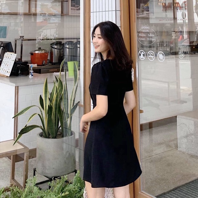 Đầm cổ vuông nút dừa 3 màu
