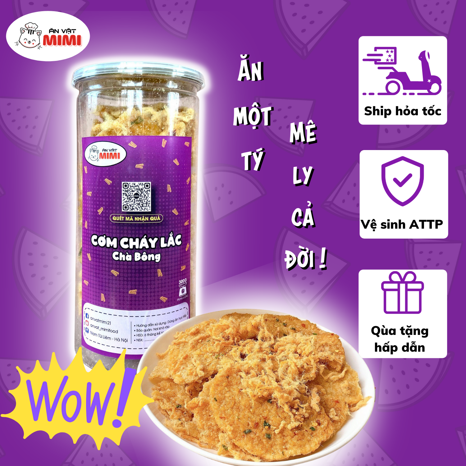 Cơm cháy chà bông Mimi | Đồ ăn vặt Hà Nội | 300gr