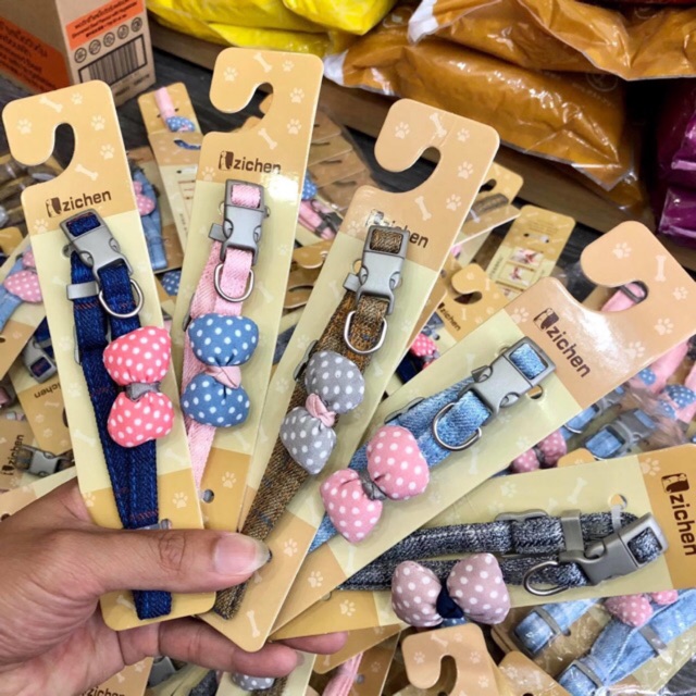 Vòng cổ nơ cotton denim cho chó mèo