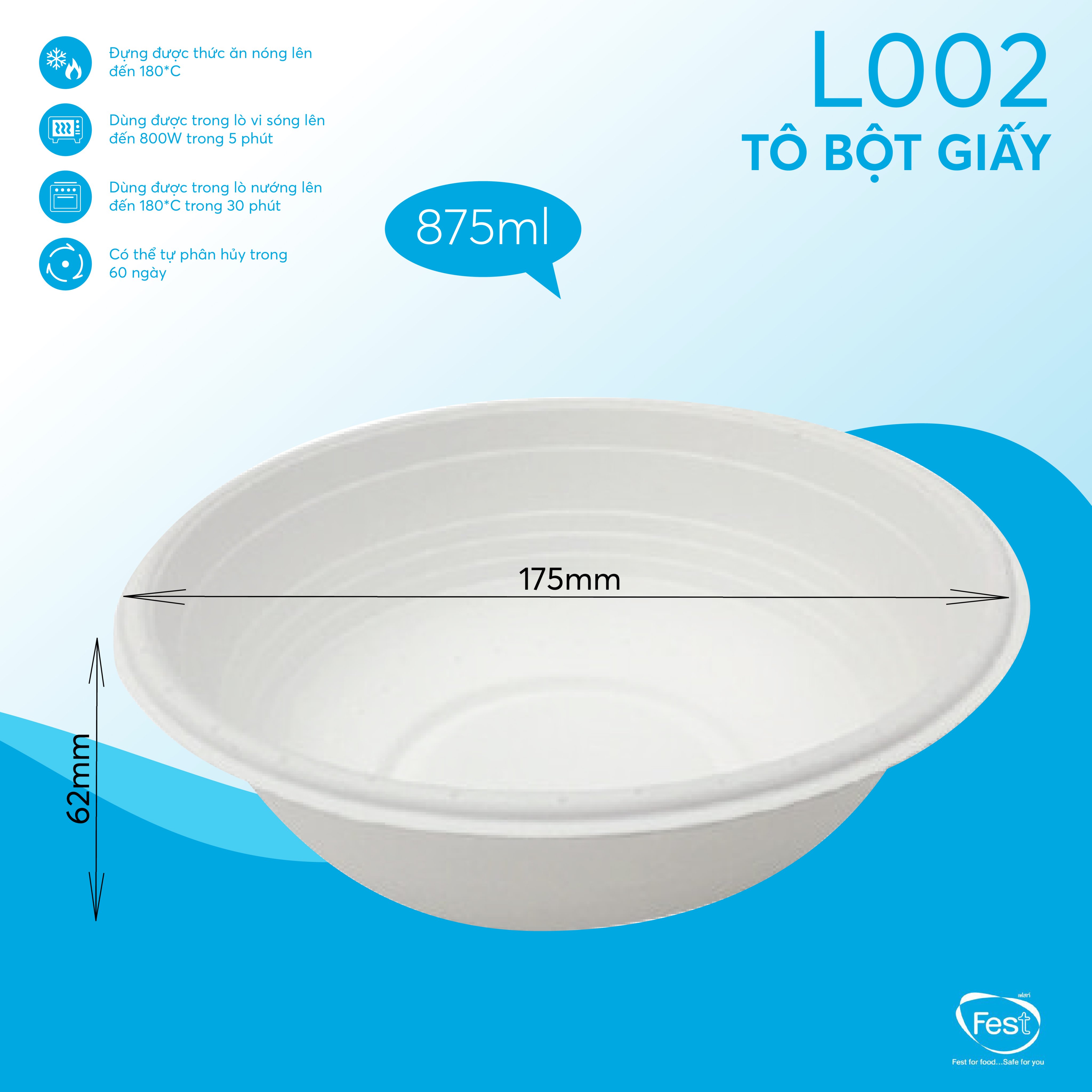 Combo Bát tròn dùng 1 lần bằng giấy bột gỗ Fest Bio 875ml [ 𝙃𝙖̀𝙣𝙜 𝘾𝙝𝙞́𝙣𝙝 𝙃𝙖̃𝙣𝙜 ]