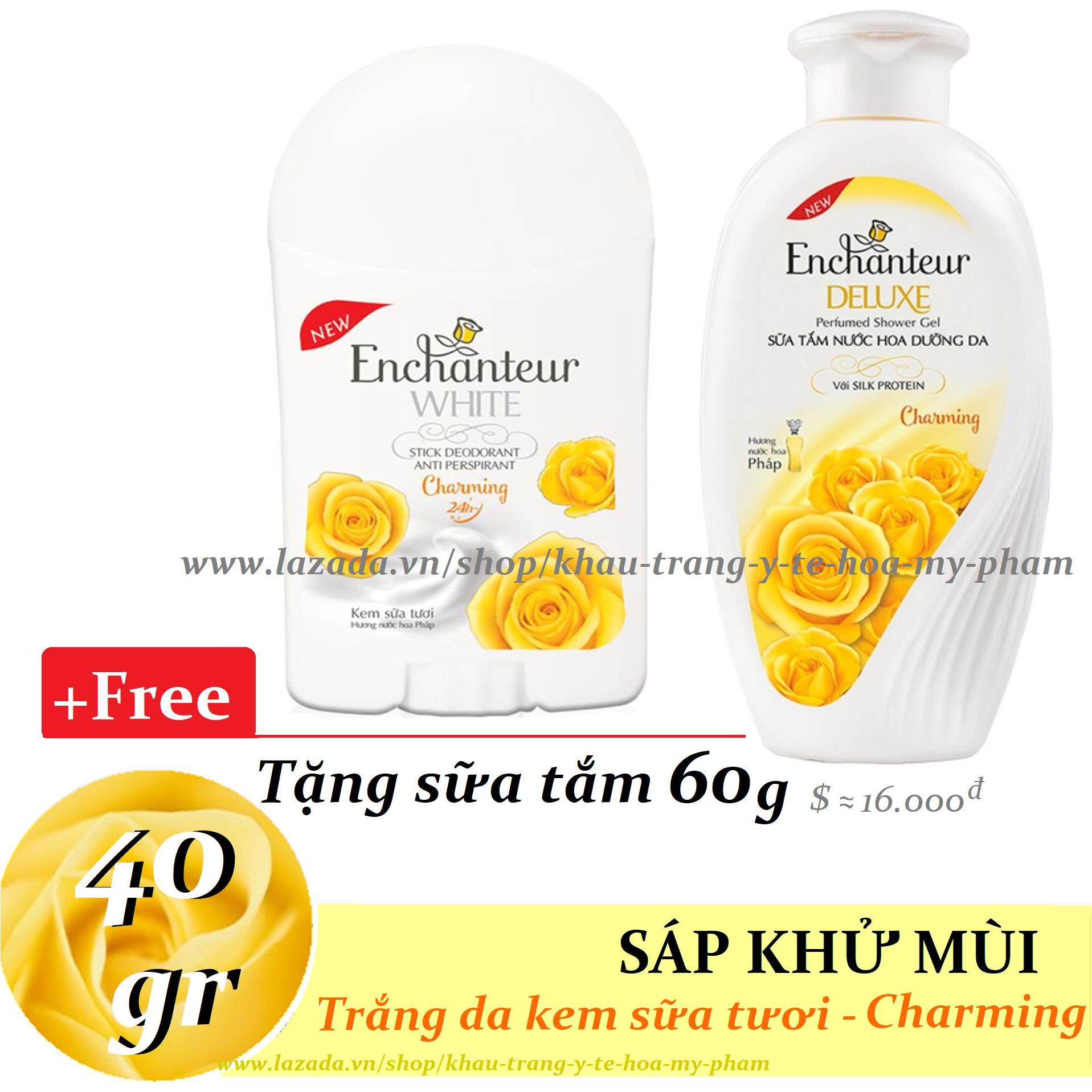 [HCM]Enchanteur - Sáp khử mùi Trắng da hương Charming 40 gr + Tặng sữa tắm 60 gr