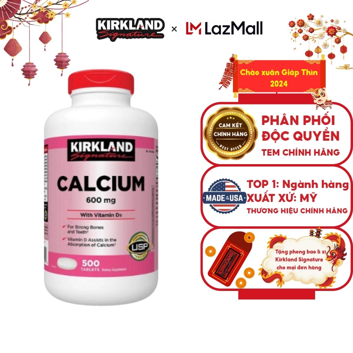 Viên Uống Hỗ Trợ Bổ Sung Calcium + D3 Của Kirkland 500 viên giúp chắc khỏe xương của Mỹ