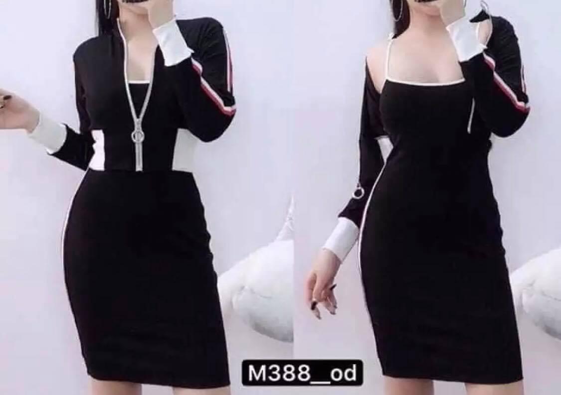 Set áo khoác và đầm body 2 dây hình thật