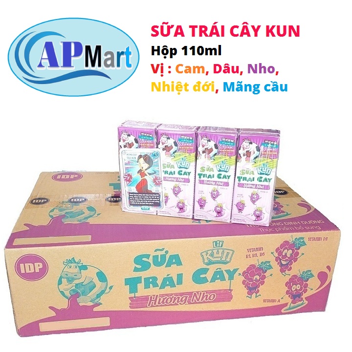 SỮA TRÁI CÂY KUN 48 hộp 110ml có 5 VỊ cho bạn chọn Sữa Công nghệ Nhật bản hộp - APMart