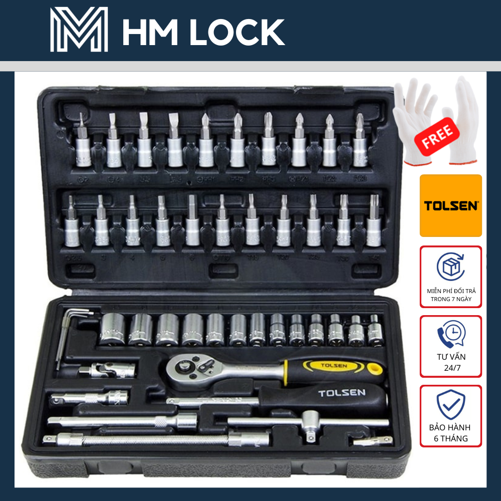 Bộ tuýp 1/4 inch 46 món tolsen - hàng chính hãng - hm lock - 15138