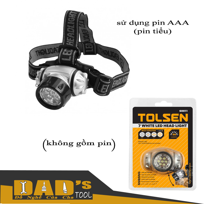 [HCM]ĐÈN ĐỘI ĐẦU SOI ẾCH 7 Led TRẮNG DÙNG PIN AAA TOLSEN 60011