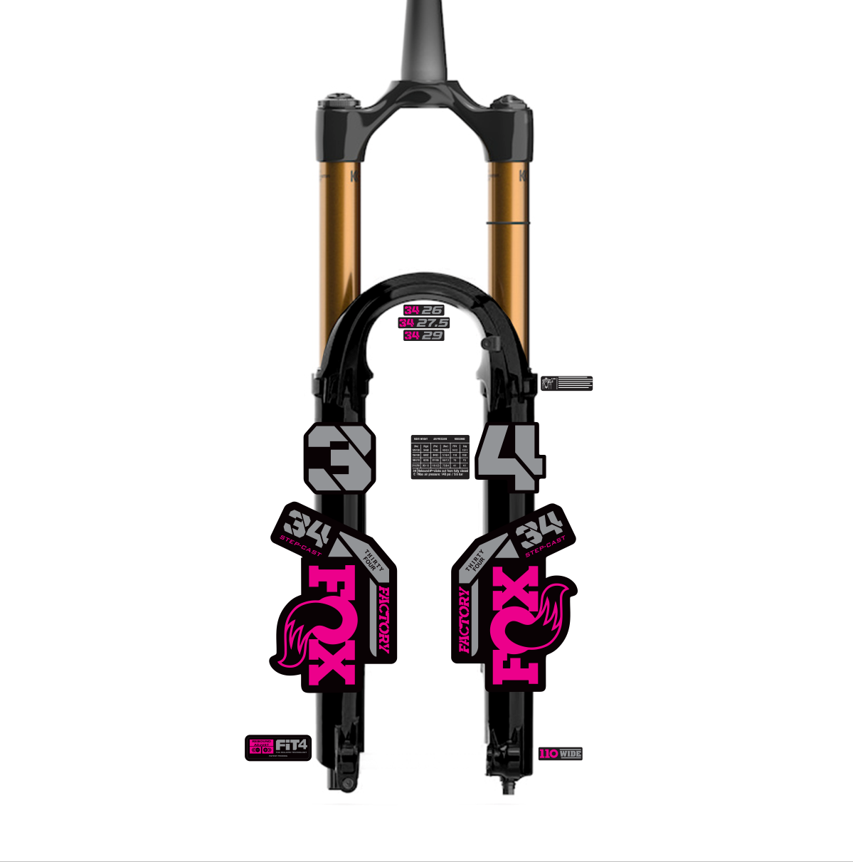 tem decal dán phuộc xe đạp địa hình Fox kashima 34 2023 | cheetahdecals.com