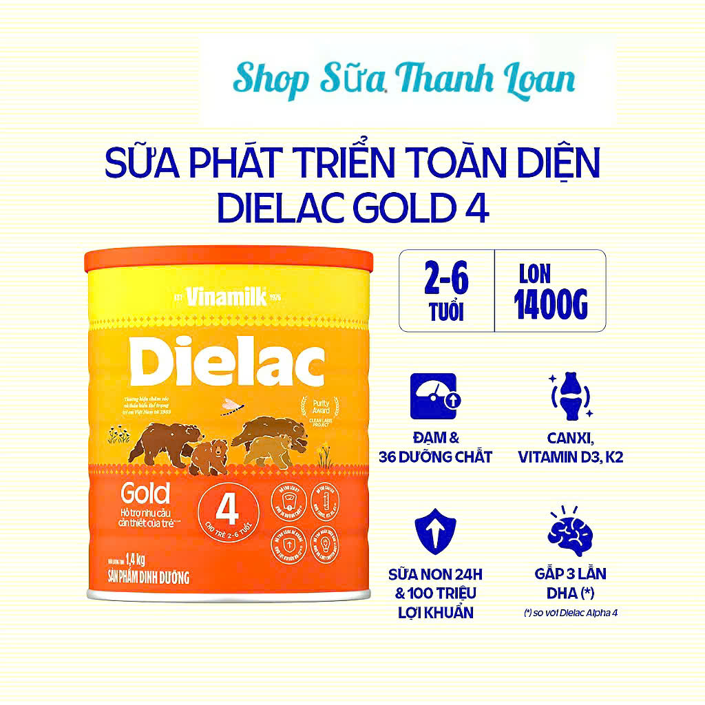 (HSD T10-2027) (Mẫu Mới) Sữa Bột Vinamilk Dielac Gold 4 Hộp Thiếc 850g/ 1400g.
