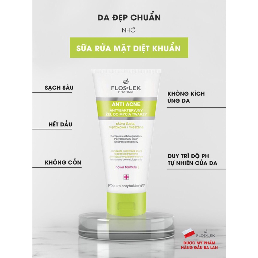 Sữa rửa mặt Floslek Anti Acne cho da dầu mụn 125/200ml
