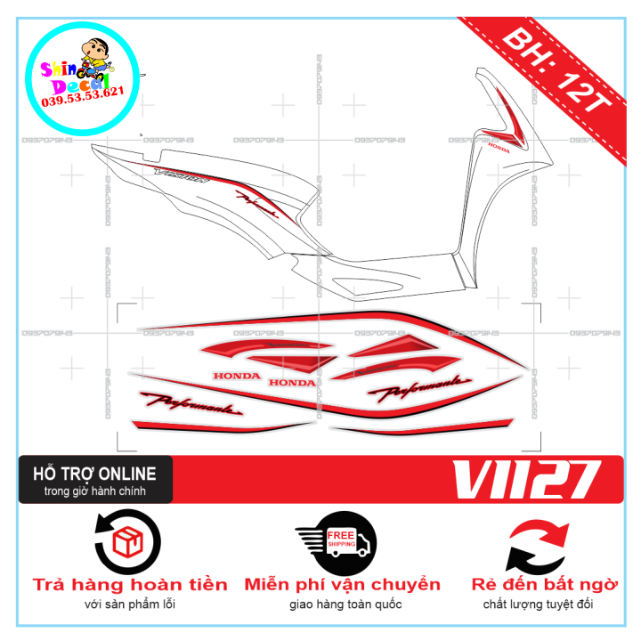 Tem xe vision 2021, tem rời vision 2021chỉ đỏ dán xe trắng