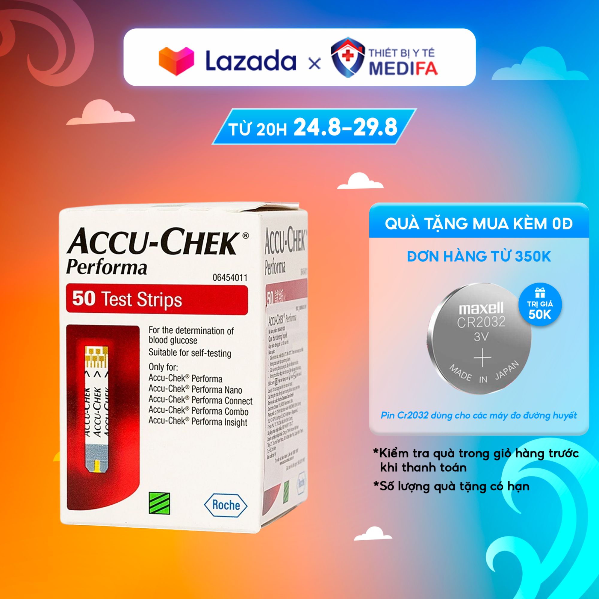 Que Thử Đường Huyết Accu Chek Performa Hộp 50 Que - Hàng Chính Hãng Roche, Date Xa