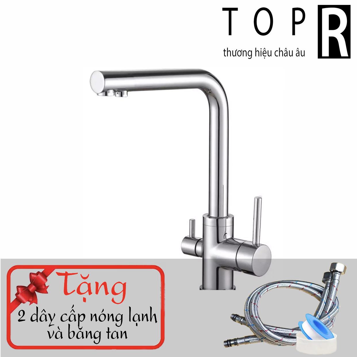 Vòi rửa bát nóng lạnh 3 đường nước TOP R - Tặng 2 dây cấp và băng tan - V301