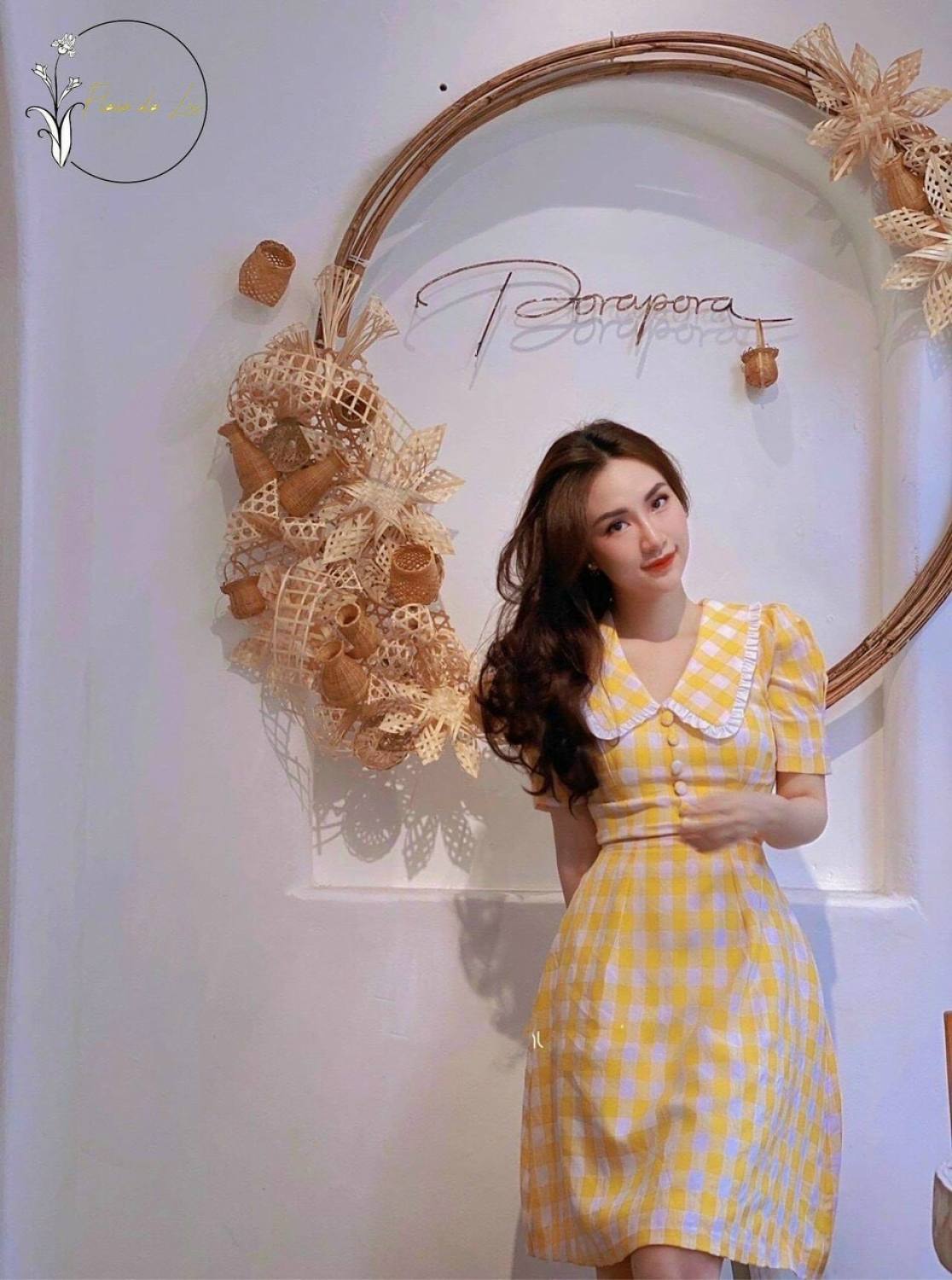 [Siêu Sale 12.12] Đầm Caro Kate Cổ Bèo Dáng Xòe Tiểu Thơ