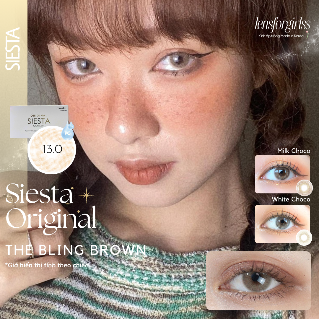 [Mã LazXuHuong02 - giảm 25k đơn từ 199k] Lens cận | Kính áp tròng nâu tây sáng SIESTA THE BLING dành cho mắt nhạy cảm - Pc Hydrogel | HSD 6 tháng | LENSFORGIRLSS