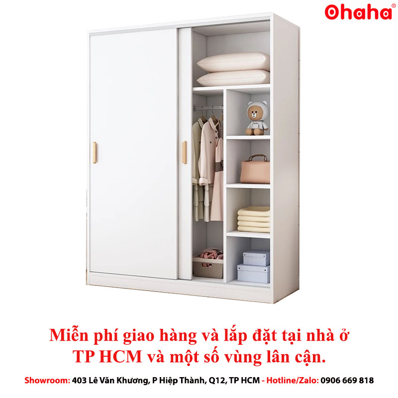 [ Freeship HCM ] [ Trả góp 0%] Tủ quần áo gỗ công nghiệp 2 cánh lùa Ohaha (trắng/vàng gỗ) - CL004