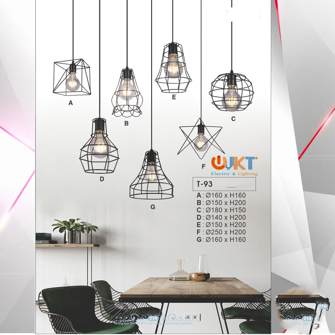 Đèn thả chao lưới sắt kiểu công nghiệp T93