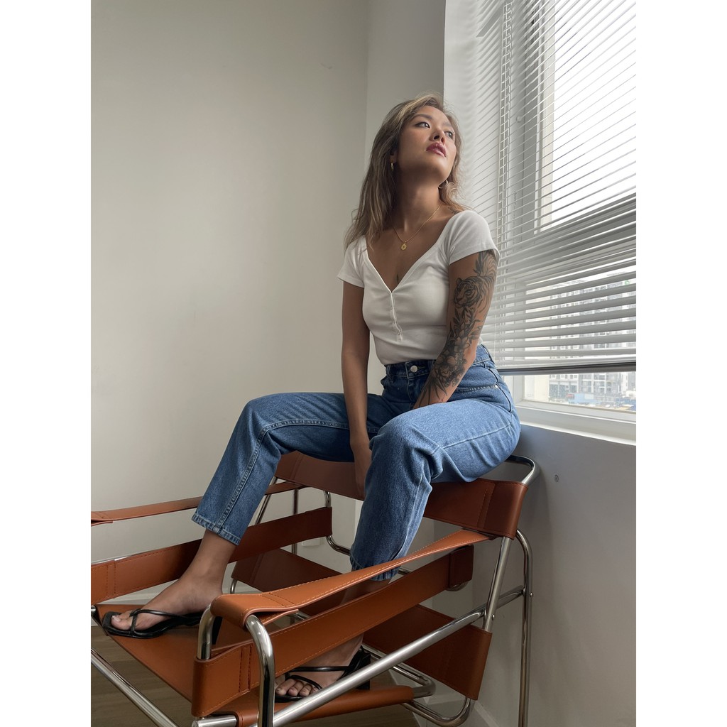 Quần Jeans Lưng Cao Nữ - Momfit Navy Blue  ( Mã MFJ - 03C)