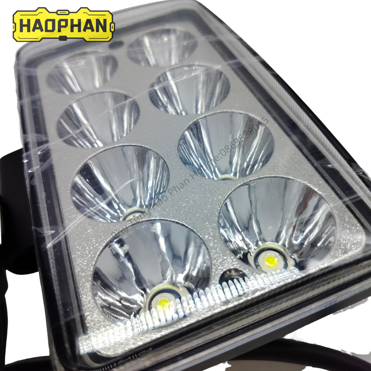 Đèn pha LED, đèn trợ sáng 8 bóng siêu sáng hình chữ nhật điện áp 12V/24V dùng cho ô tô, xe máy, xe công trình