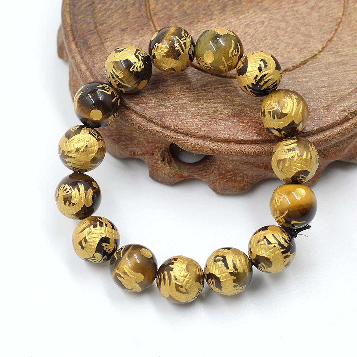 Vòng Tay Phong Thủy Nam Mắt Hổ Chạm Rồng - Hợp Mệnh Thổ, Kim - Có Size 12 ly , 14 ly - Viên Đá Của Tài Lộc, Sức Khỏe  - Mạnh Mẽ