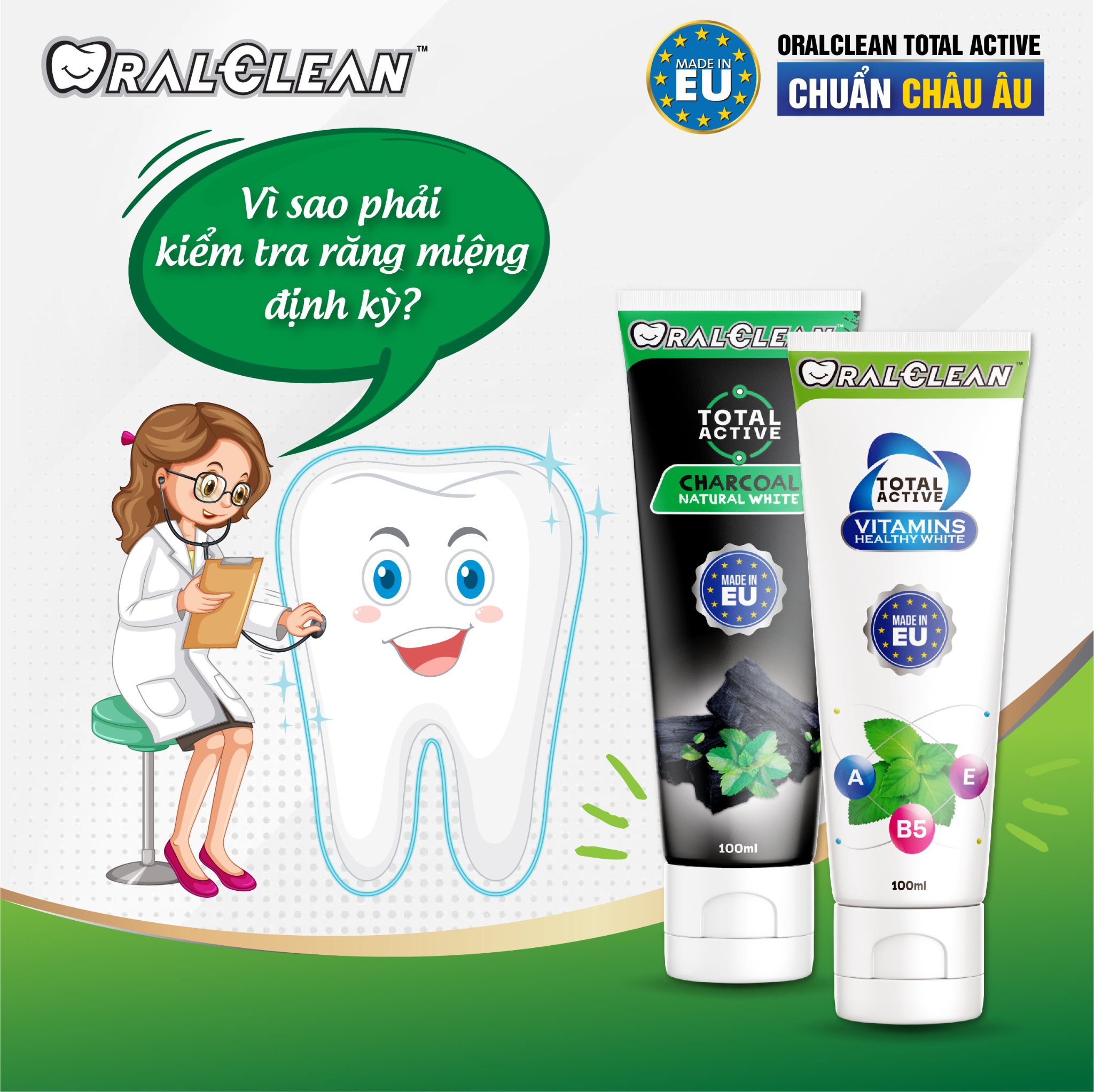 Combo 3 Kem Đánh Răng Trắng Răng OralClean Total Active Vitamin Healthy White 100ml/Tuýp