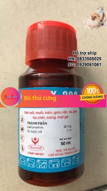 Hanpet -  Hantox 200 lọ 50ml Dung dịch pha phun diệt kiến dán ve ghẻ bọ chét mòng mạt gà hiệu lực tức thì nhanh chóng -