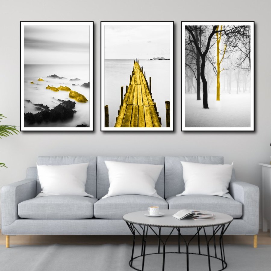(Tặng đinh treo) Bộ 3 bức tranh canvas phong cảnh tranh canvas treo tường có khung gỗ cỡ lớn Tranh vải canvas treo tường vùng biển trang trí decor phòng khách sẵn móc treo kèm khung