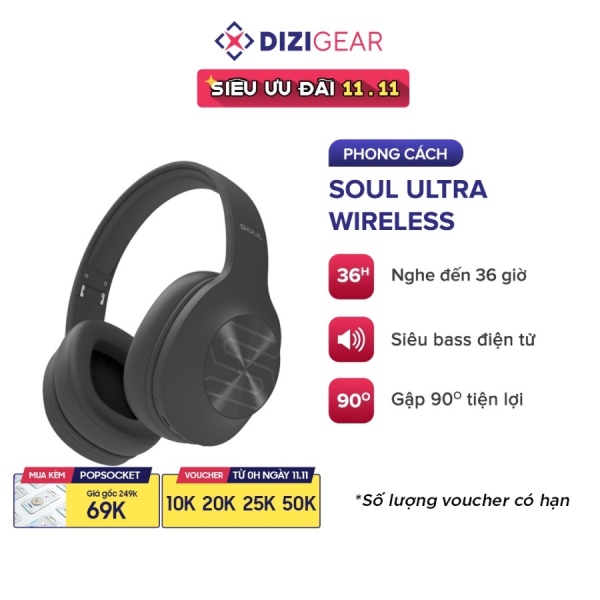 Tai Nghe Bluetooth Headphone Soul Ultra Wireless Âm Bass Điện Tử BT 5.0 Nghe Đến 36H - Chính Hãng BH 12 Tháng Dizigear