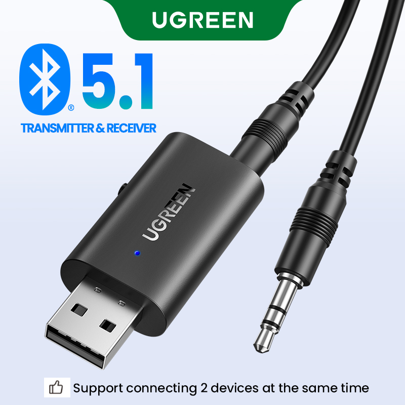 UGREEN Bluetooth 5.1 Transmitter Receiver 2 in 1 Wireless USB Bluetooth Adapter Tích hợp Micrô 3.5mm Âm thanh Bluetooth Dongle Driver Miễn phí cho TV, Âm thanh nổi tại nhà, Âm thanh nổi trên xe hơi, Tai nghe, Loa, PC Model:60300