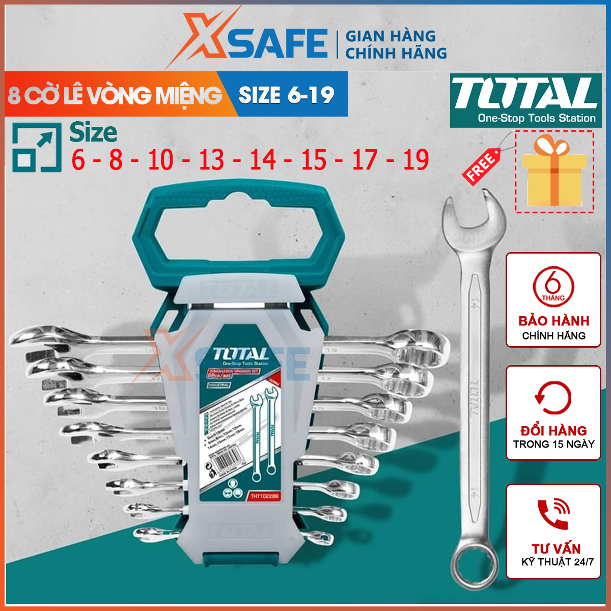 Bộ cờ lê TOTAL nhiều kích cỡ nhiều kiểu dáng thiết kế nhỏ gọn cờ lê chất liệu cao cấp siêu cứng chống rỉ bộ dụng cụ cầm tay sửa xe