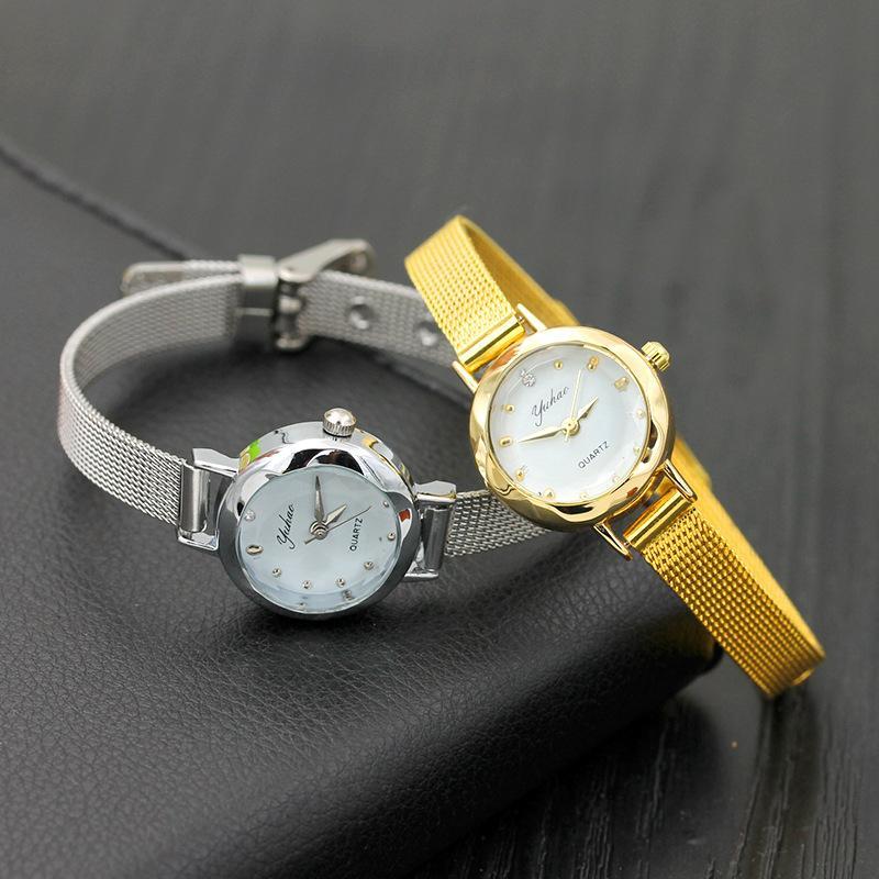 [HCM]Đồng hồ nữ YUHAO mặt vát 3D dây thép lụa xinh xắn ( màu gold )