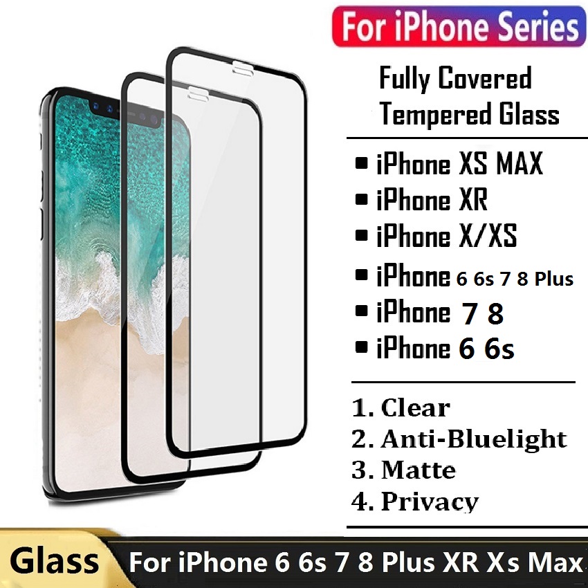 [SONGFUL] Full Cover Tempered Glass Screen Protector compatible with iPhone 6 6s 7 8 Plus X Xs XR Xs Max Protective Screen Cover Film