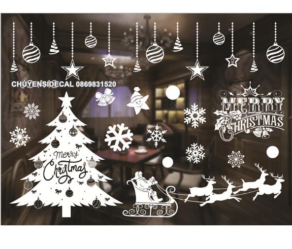[HCM]Decal Trang Trí Noel Hai Mặt Hít Tĩnh Điện Không Dơ Kính- Thông Lớn Kèm Chữ Trắng