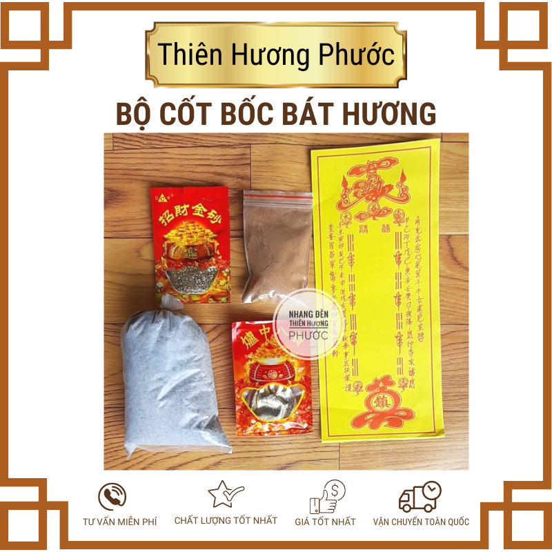 Bộ bốc bát hương gồm tro, bột ngũ vị, di hiệu, túi cốt, gạo kim sa đủ bộ