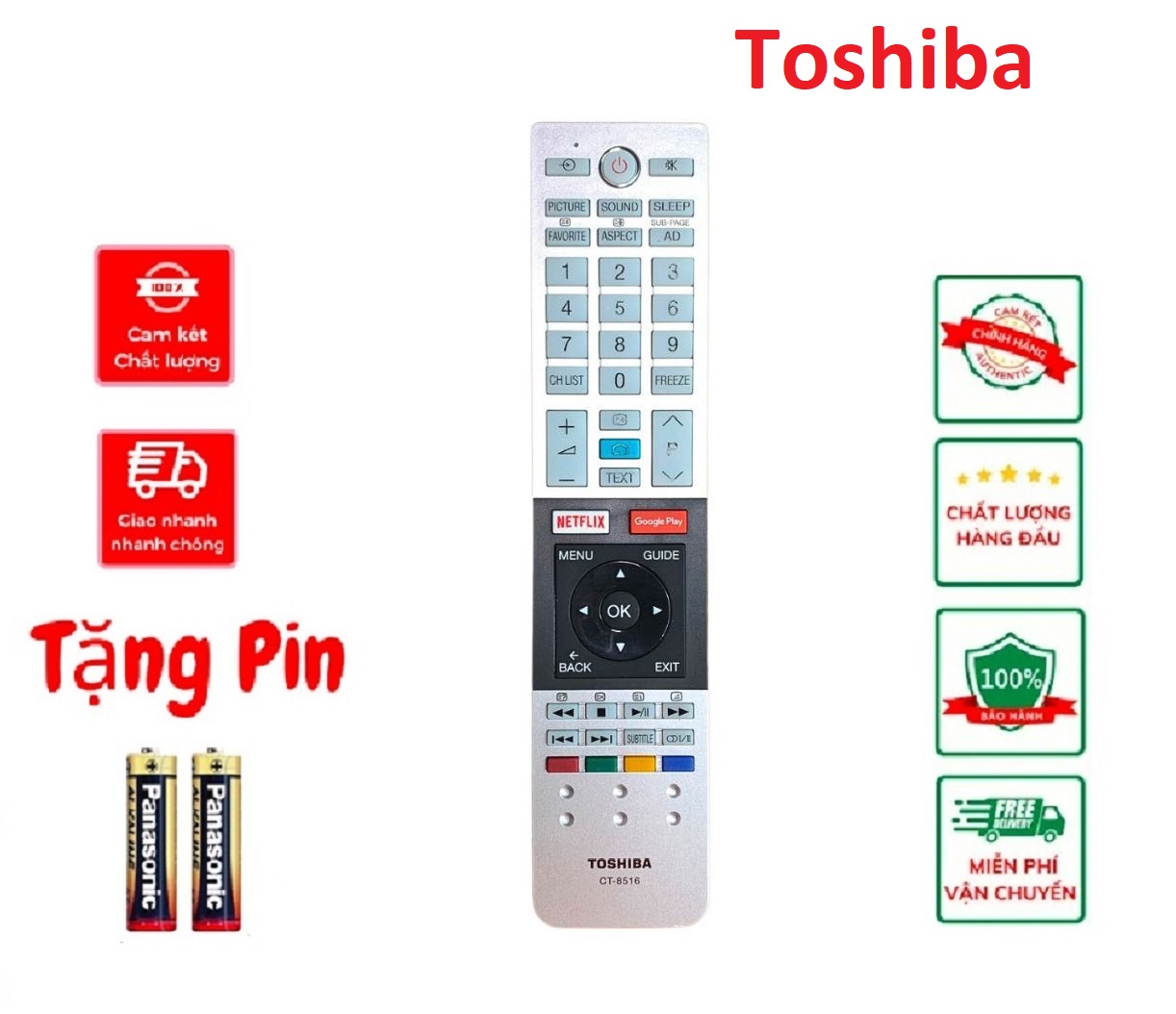 Remote Điều khiển tivi Toshiba giọng nói CT 8536 - Chính hãng, Tặng pin !