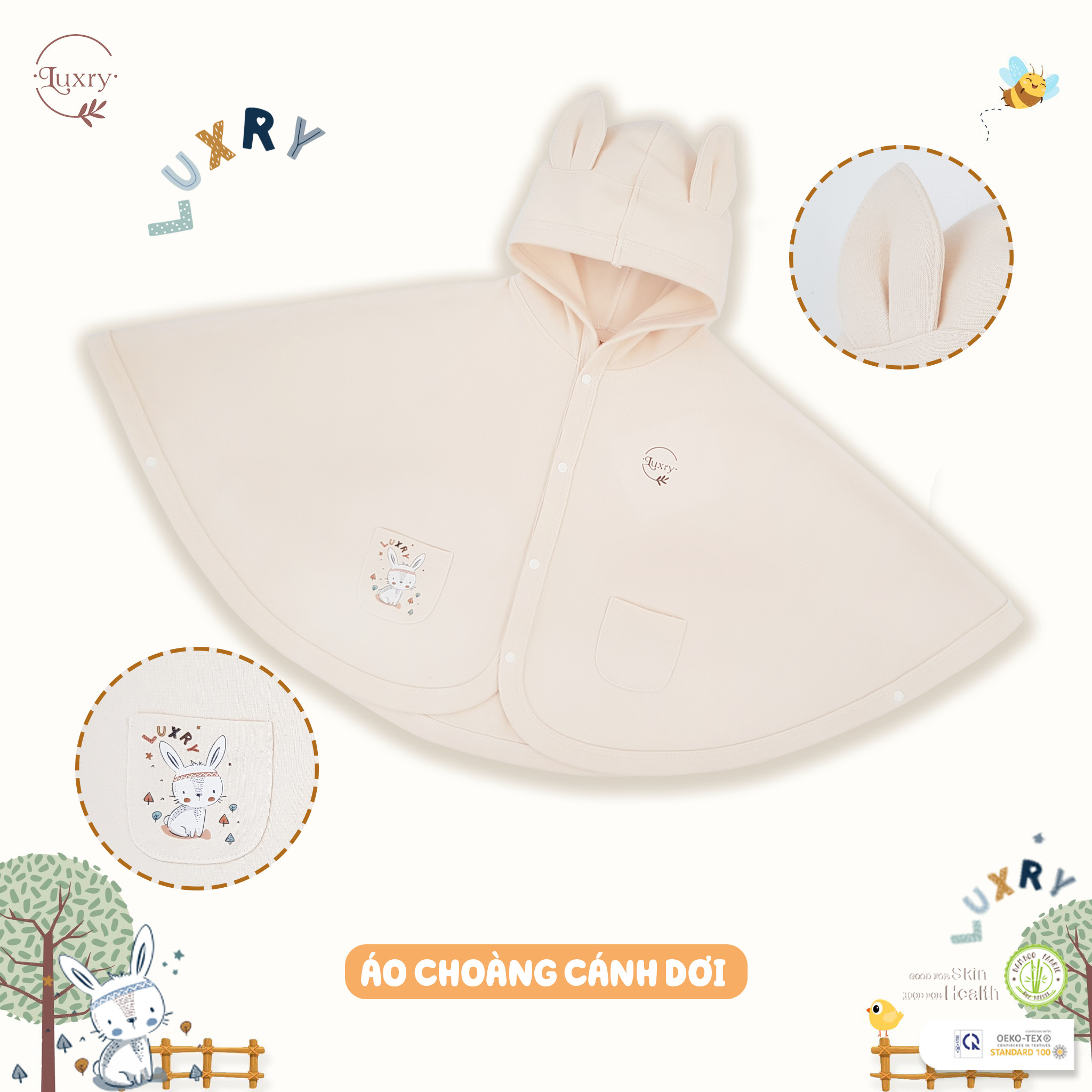 Áo choàng cánh dơi thỏ con Luxry dày dặn cute cho bé