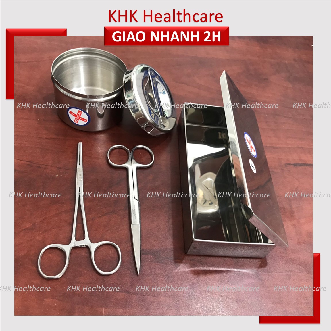 Bộ dụng cụ rửa vết thương (HCN số 4, Hộp gòn đúc nhỏ, Pen T14, Kéo T14) DCSC2