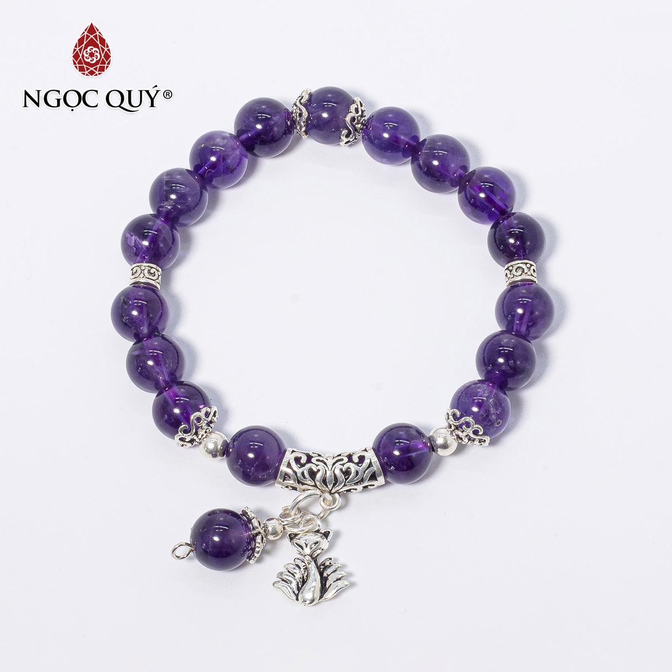 [HCM]Vòng tay đá thạch anh tím charm bạc hồ ly 9 đuôi 8mm mệnh hỏathổ (màu tím nhạt) - Ngọc Quý Gemstones