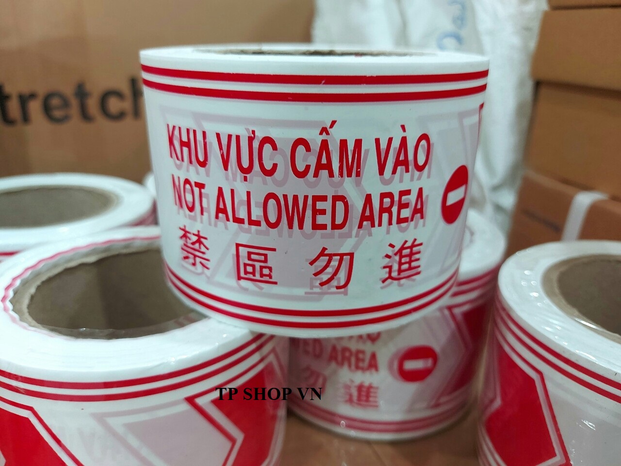 Cuộn dây rào công trình - 100m/cuộn - lõi giấy - màu trắng-đỏ