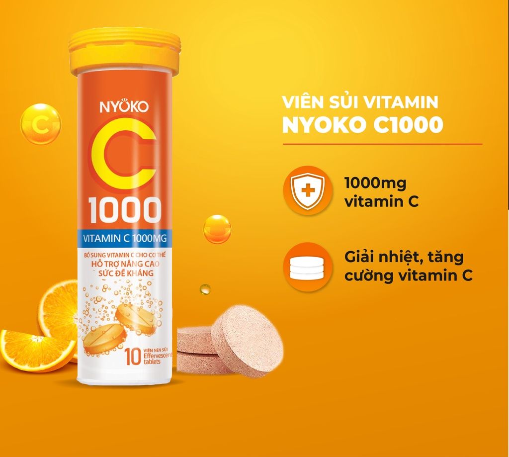 Viên Sủi Thanh Nhiệt Nyoko Với Chiết xuất rau má Vitamin C actiso linh