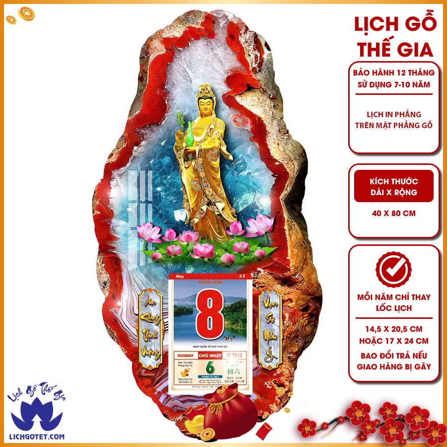 [HCM]LỊCH GỖ PHONG THỦY QUAN ÂM ĐỨNG V10