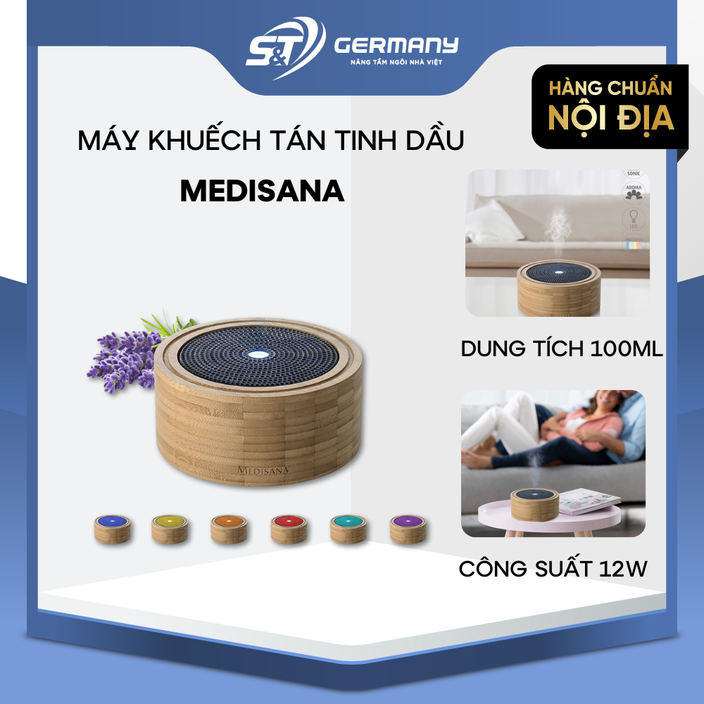 Máy xông tinh dầu chất liệu tre medisana ad625 nội địa đức, máy khuếch tán tinh dầu, máy phun sương cao cấp gst electronic 610008