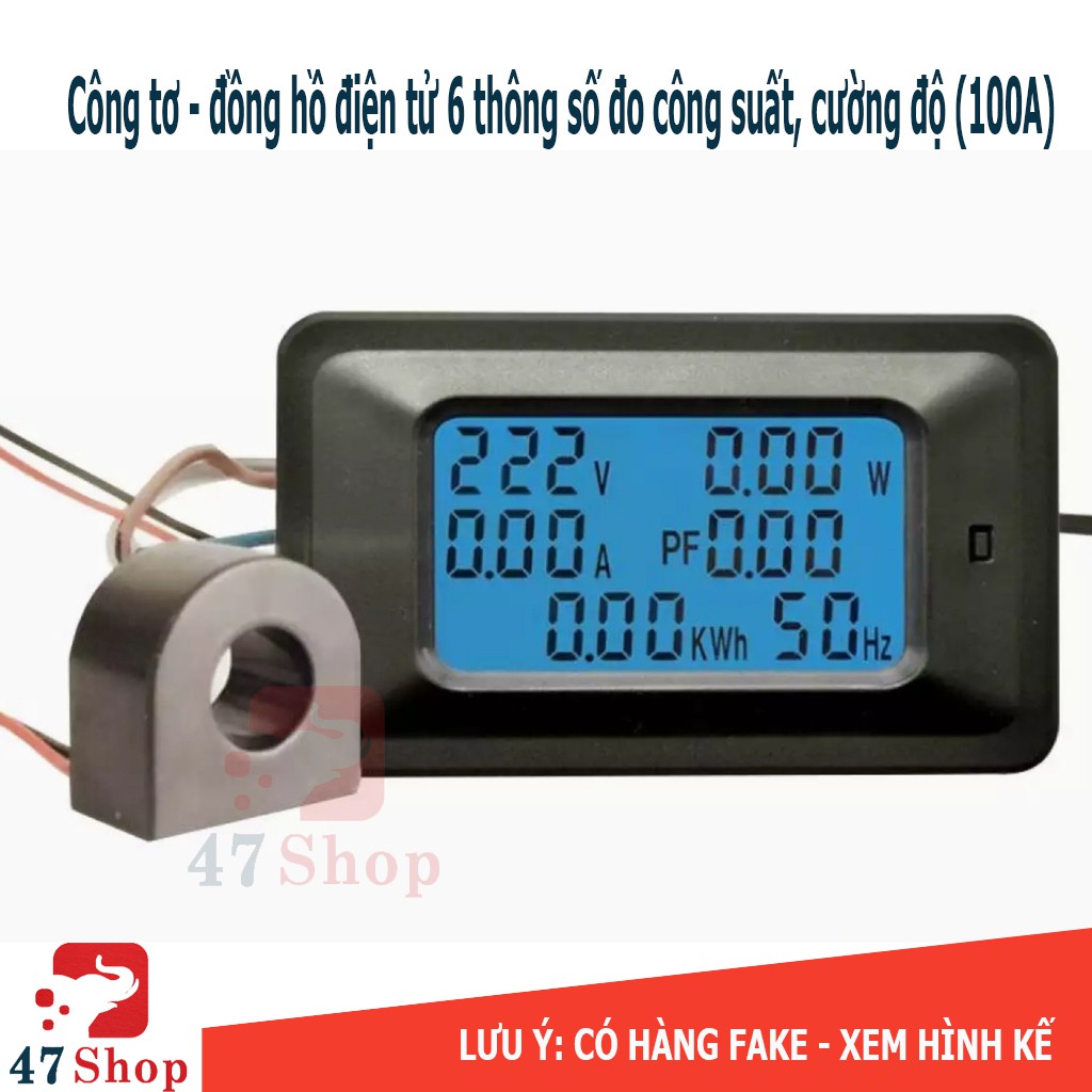 Công tơ - đồng hồ điện tử 6 thông số đo công suất, cường độ (100A)