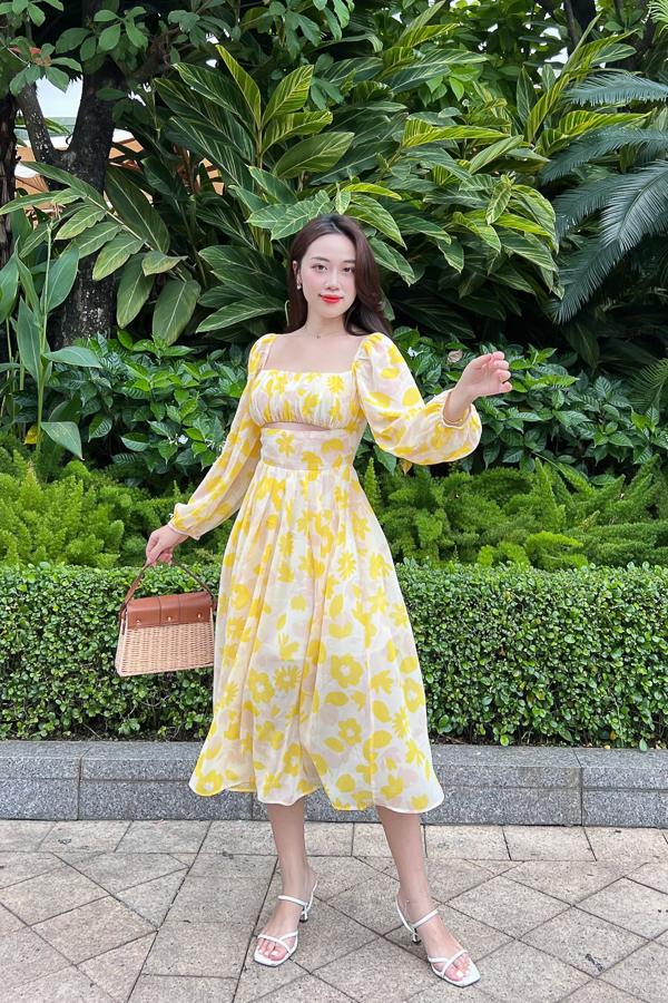 [NHẬP MÃ NOVFALAZSOCIAL02 GIẢM 40K ĐƠN 199K  ] Đầm kiểu cutout MAYBI voan tay phồng